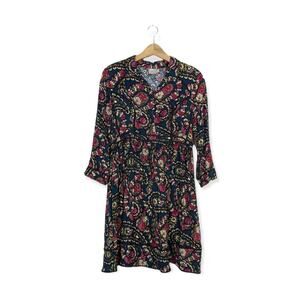 ASOS Blue Floral Paisley Print Button Long Sleeve Dress